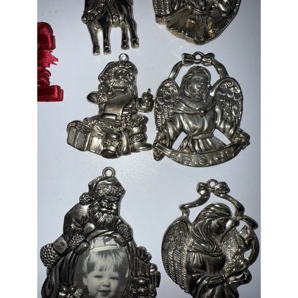Christmas Gorham  Silver Plated Ornaments‎ Set 0f 8 Angel Santa Reindeer T